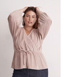 Madewell Faux Wrap Front Corduroy/Velvety Top Light Pink Size 2X